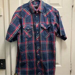 Vintage Wrangler Mens Western Shirt X-Long Tails Plaid 16 1/2 L